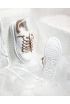 Sneakers flatforms με κορδόνια strass - Λευκό